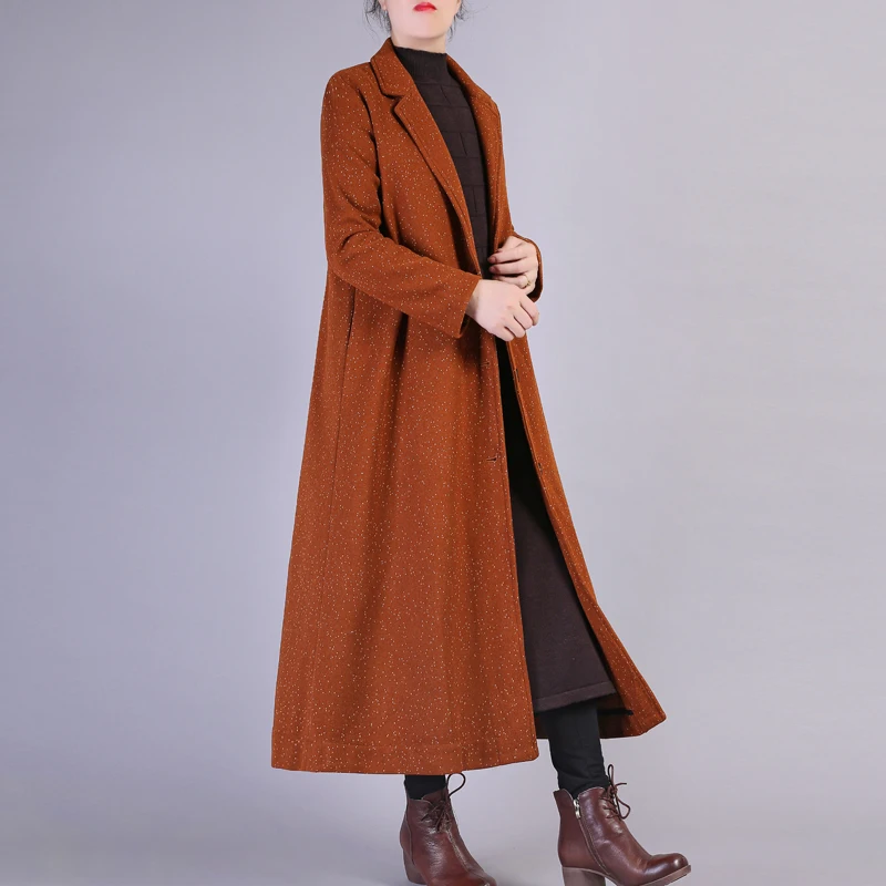 

2019 NEW Cotton Windbreaker Winter New female Stand Collar Single-breasted literary retro loose Long Wool Trench Coat N1104
