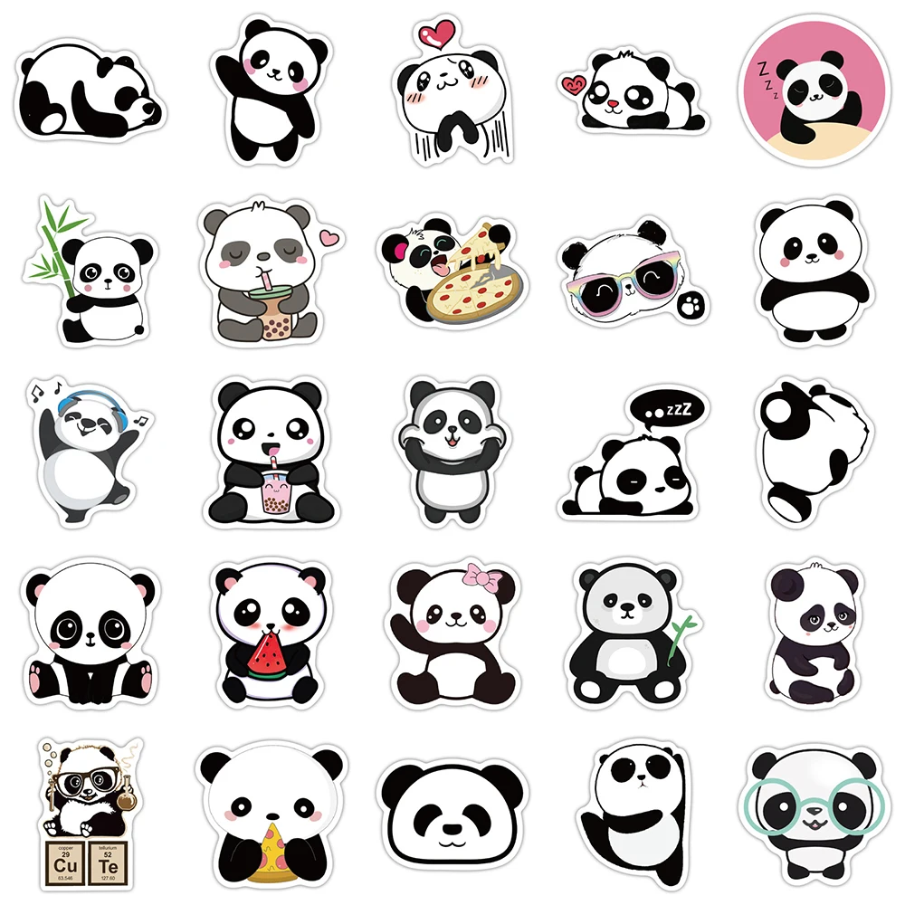 10/30/50PCS Cute Panda Cartoon Animal Stickers Luggage Skateboard Cute DIY  Cool Graffiti Waterproof Funny Kid Toy Sticker Decal