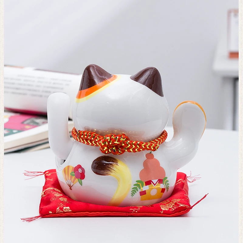 5 Inch Ceramic Fortune Cat Waving Hand Plutus Cat Battery Powered Maneki Neko Best Gift Home Decoration Lucky cat toy ornaments cat figurine decoration cat figurines lucky cat statue ornament crafts miniature ornament miniature figurines