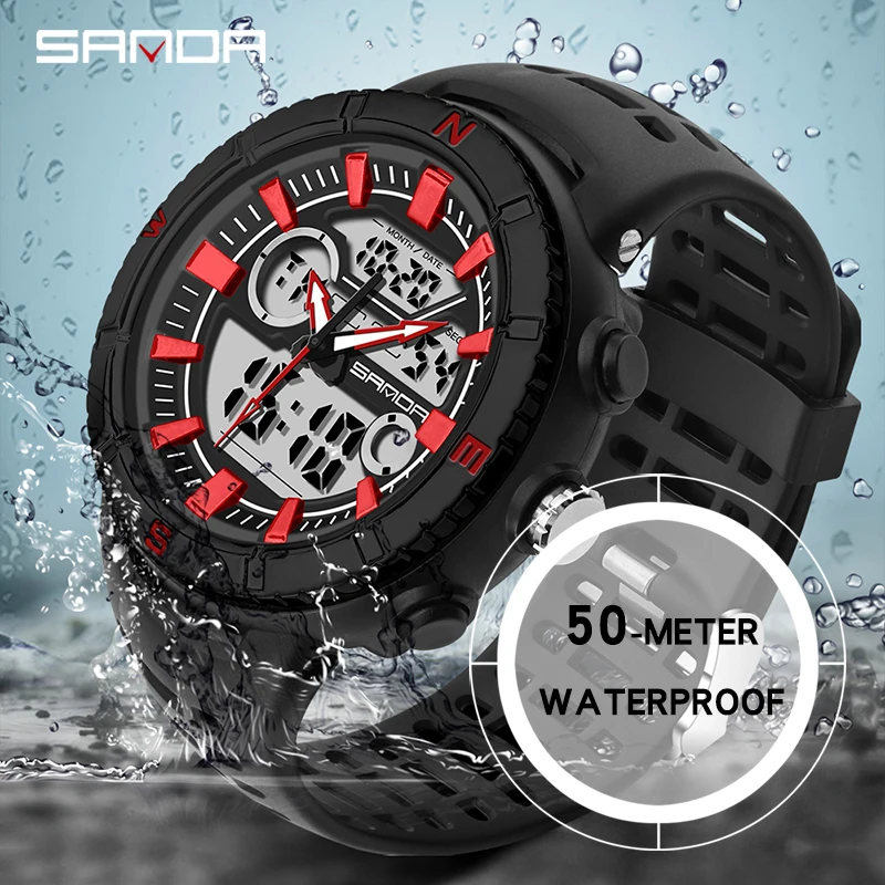 SANDA Multifunctional Men Military Watch Luminous HD LED Dual Display Waterproof Watch Fashion Trend Mens Watches Reloj Hombre