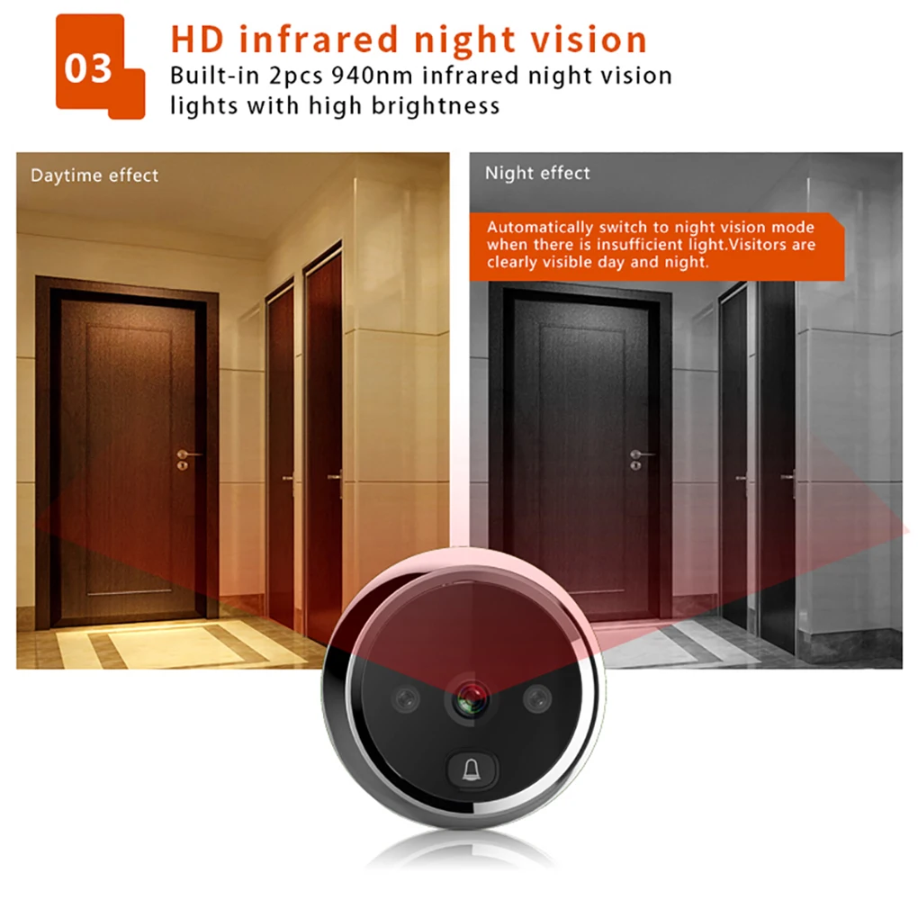 

DD2 Electronic Door Viewer Bell IR Night Door Camera Photo Recording Digital Smart Doorbell Digital Home Security