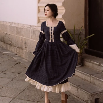 

COIGARSAM French Style Women dress Vintage Dresses Deep Sapphire Blue 8221