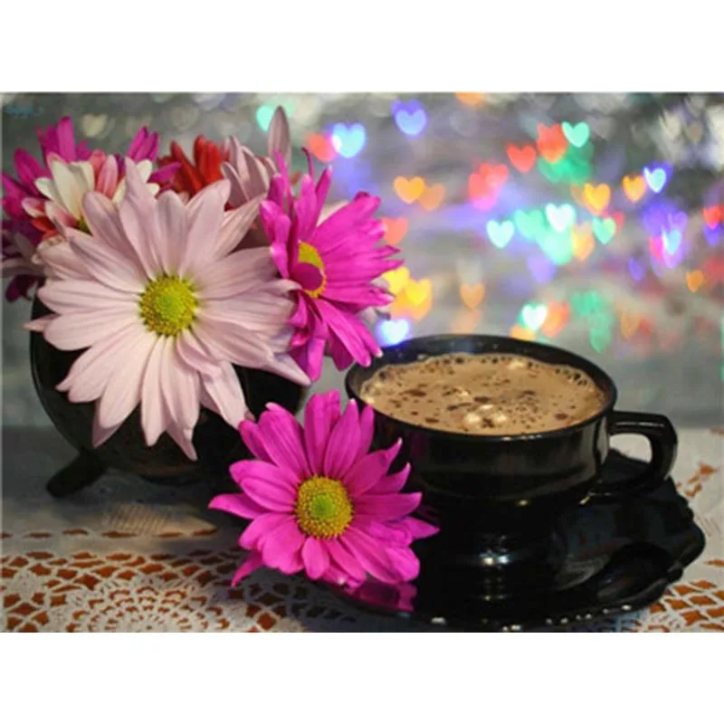 

DIY 5D Diamond Painting Coffee Cup Flower Full Circular Diamond Embroidery Cross Stitch Mosaic Rhinestone Wall Art Home Decor