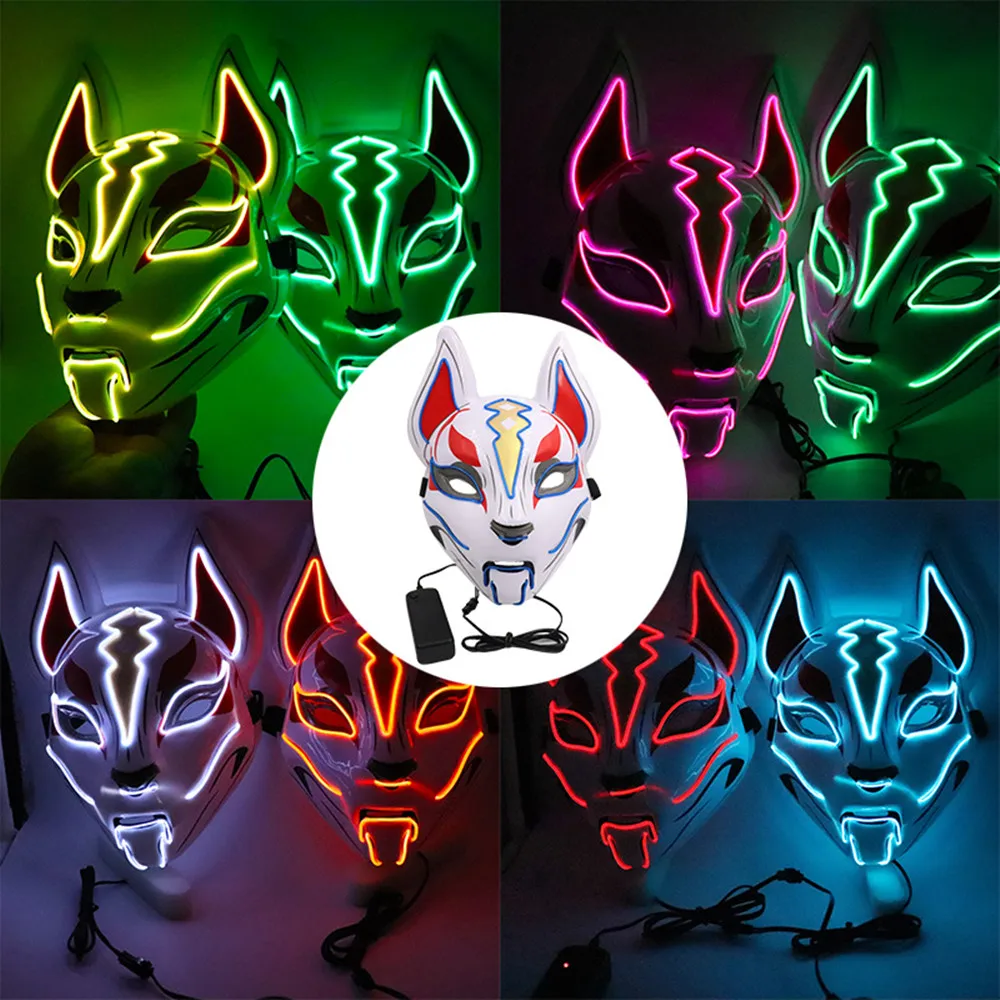 Светящиеся лисы Kitsune шлем Дрифт светодиодные светильник ящиеся маски для косплея