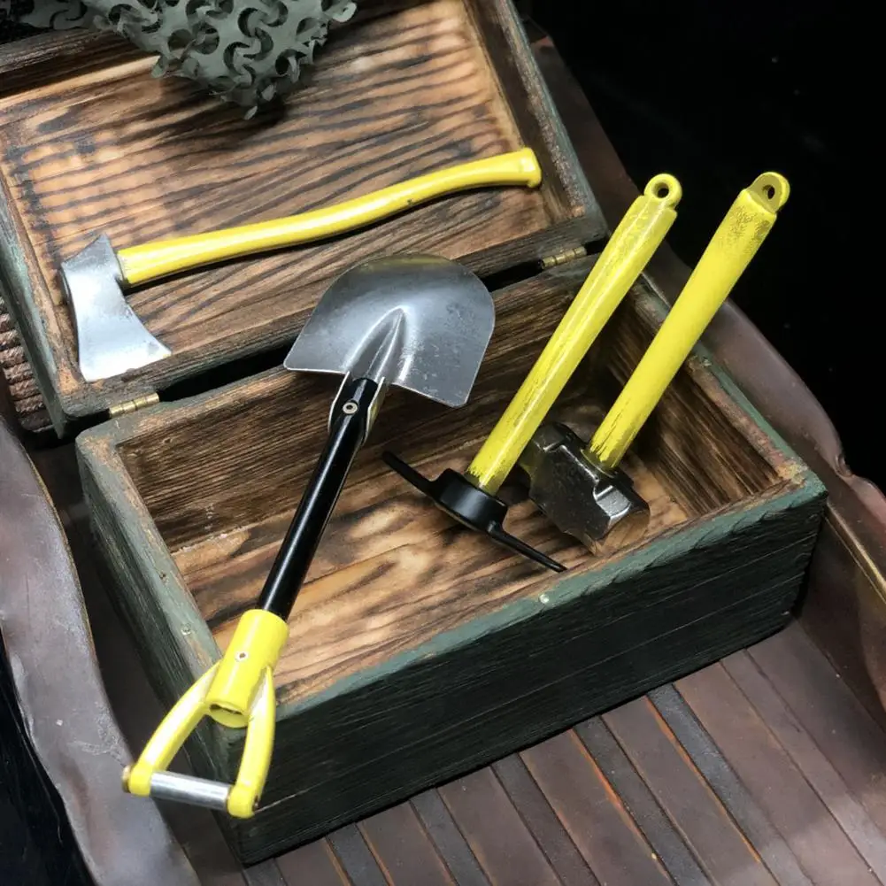 Pala de Metal Pickaxe de simulación portátil para coche Crawler, accesorios de escala 1:10, hacha duradera, juego de herramientas de decoración RC, 4 Uds.