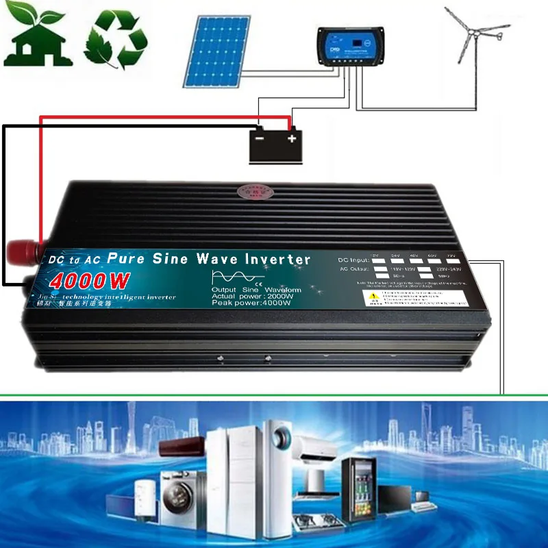 US $101.44 Inverter 4000W 5000W Pure Sine Wave Inverter DC12V 24V 48V 60V To AC 110V 220V Solar Power Voltage Converter Car Household