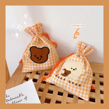 

MINKYS Kawaii Bear Portable Pencil Pen Case Desk Storage Travel Drawstring Bag School Stationery Supplies