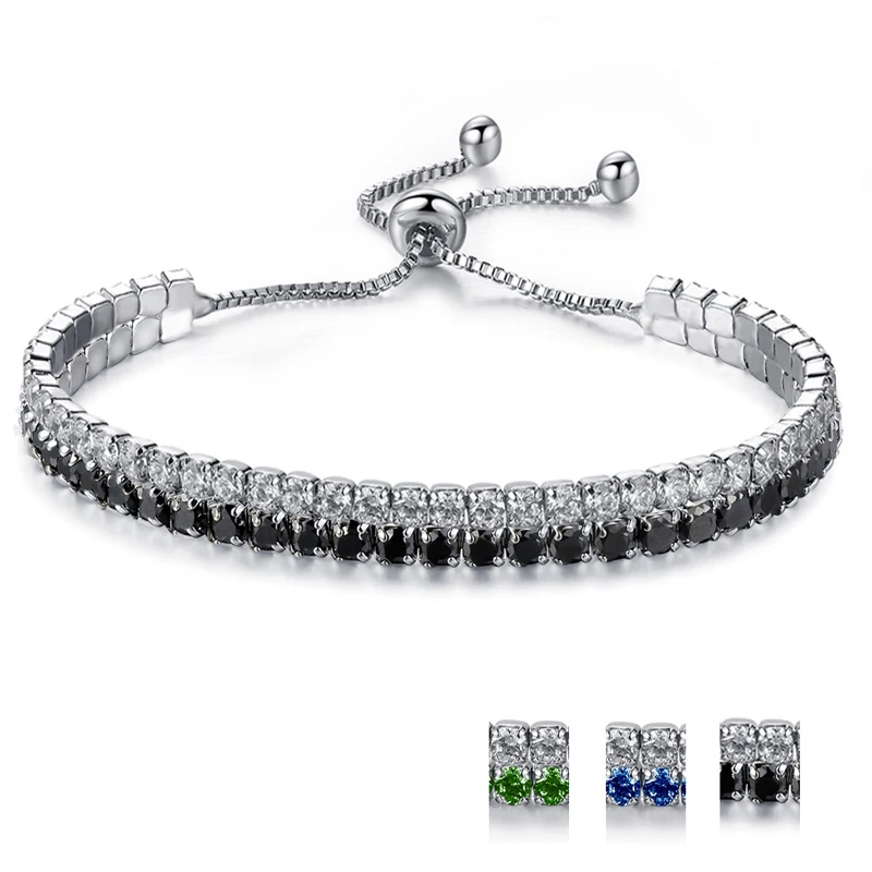 Новинка 925, серебряные браслеты с синим, черным, зеленым кубическим цирконием, модные ювелирные изделия для женщин, регулируемый браслет-цепочка, свадебные подарки
