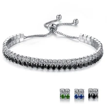 Новинка 925, серебряные браслеты с синим, черным, зеленым кубическим цирконием, модные ювелирные изделия для женщин, регулируемый браслет-цепочка, свадебные подарки