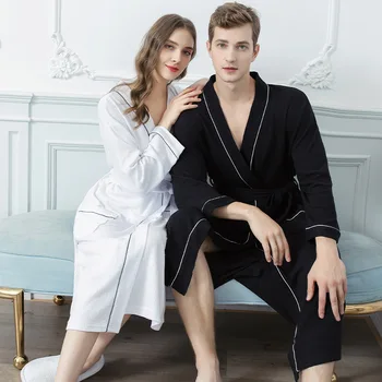 

Women Men Bath Robe Unisex Waffle Shower Sleepwear Nightgowns Robe Male Female Bathrobe Couple Long Bath Robe