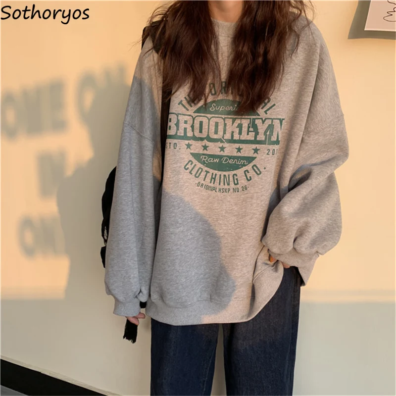 No Hat Hoodies Women Printed Korean Baggy Casual All-match Fashion ...