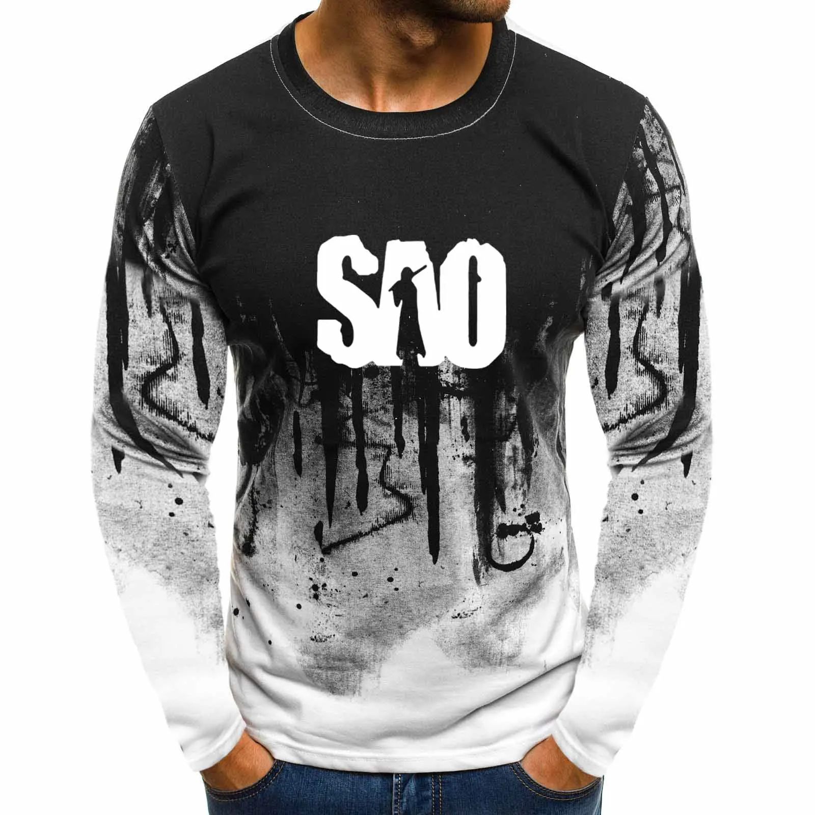 Men Women SAO Sword Art Logo pullover Hoodies Gradient Print long Sleeve Fleece Sweatshirts Male Female Hoody Streetwear Clothes | Мужская