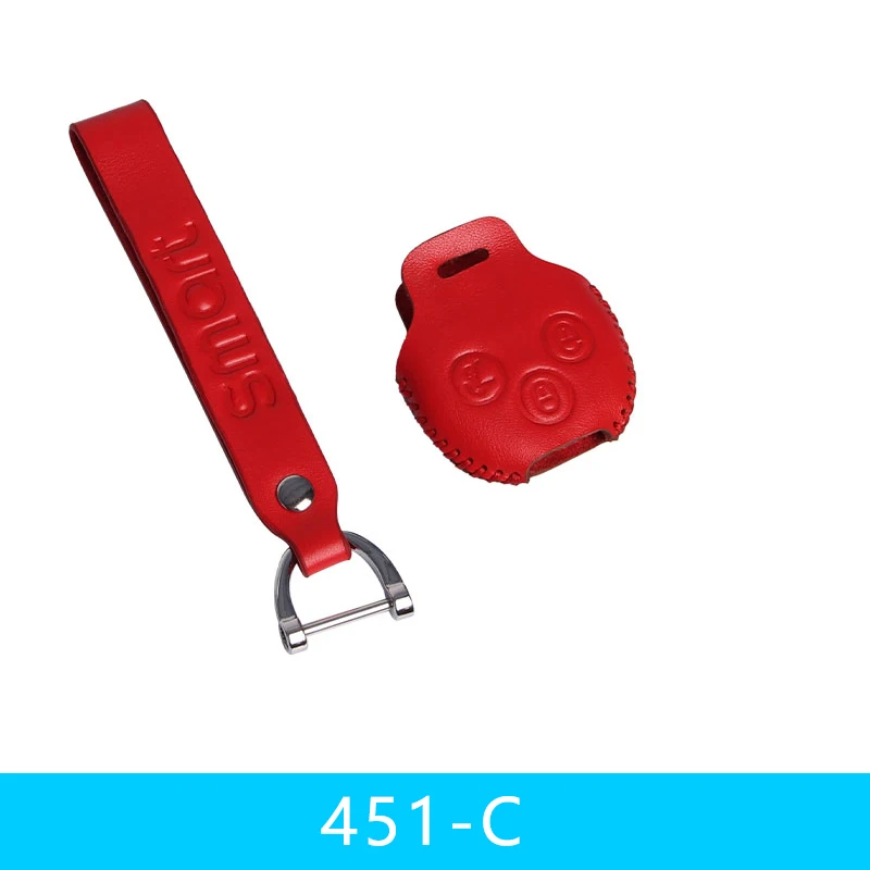 Кожаный чехол для ключей автомобиля, дистанционный ключ, защитный чехол для Mercedes Smart 451 453 fortwo forfour, брелок для ключей от автомобиля, аксессуары - Название цвета: 451 C-red