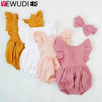 

Baby Girls Romper Clothes Sleeveless Cotton Bloomer Cute Fly Sleeve Backless Jumpsuit Newborn Infant Outfit One Bowknot Headband