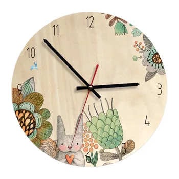 

30CM Silent Kids Wall Clock Decorative Non ticking Wall Clock Nordic Style Battery Operated Cartoon Wooden Clock Home