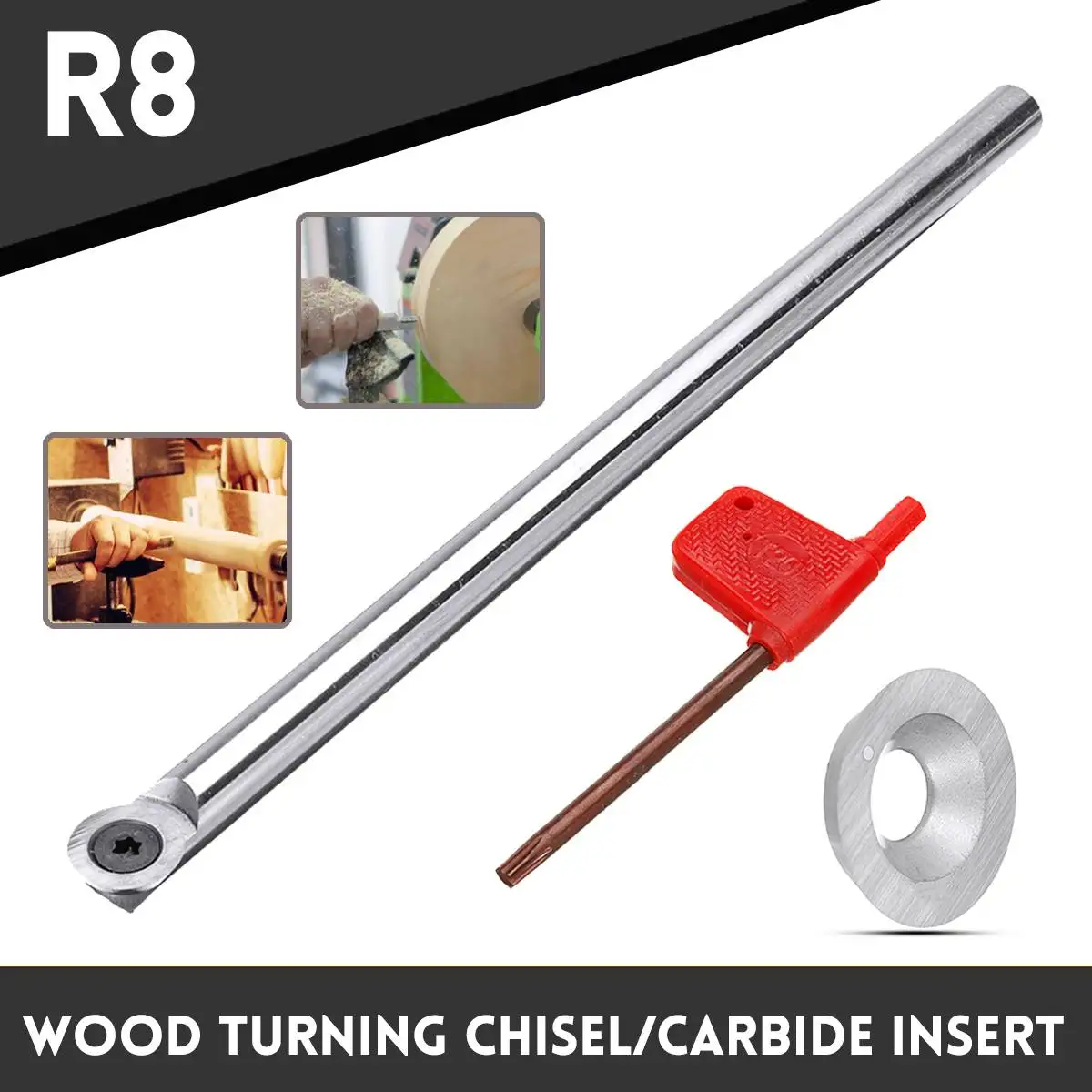 

R8 Round Lathe Wood Turning Chisel Tool Insert Cutter With Wrench or Carbide Insert Woodworking Tool