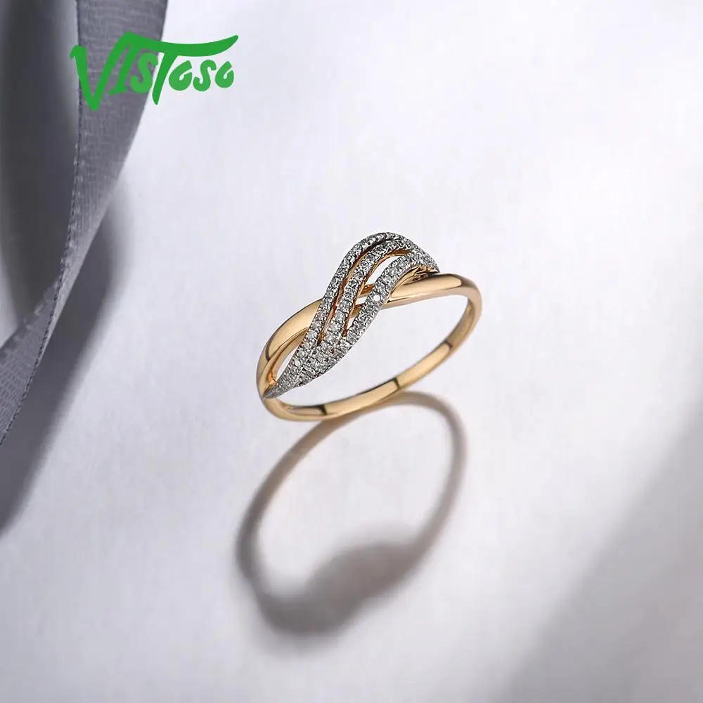 VISTOSO, золотые кольца для женщин, Настоящее 14 к 585 Желтое золото, кольцо, сверкающий бриллиант, обещание на помолвку, кольца на годовщину, хорошее ювелирное изделие