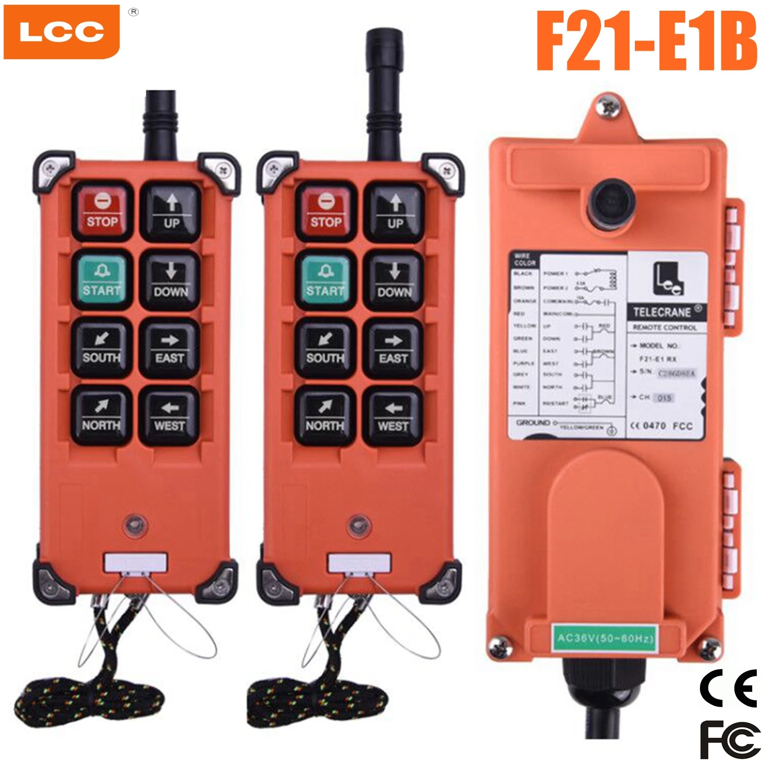 

F21-E1B Electric Hoist Crane Controller Single Speed 8 Buttons IP65 Waterproof 12v 24v 36v Industrial Remote Control