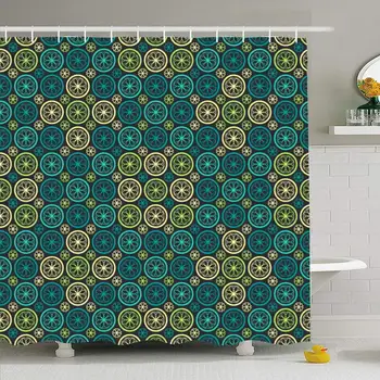 

Shower Curtain Set with Hooks 72x72 Color Pattern Sketch Spring Abstract in Flowers Circle Gift Cloth Textures Outline Curtain