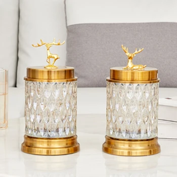 

European Crystal Glass Storage Canned Sugar Cans Deer Head Storage Bottle Candy Box Cotton Swab Jar Household Storage Tank Home