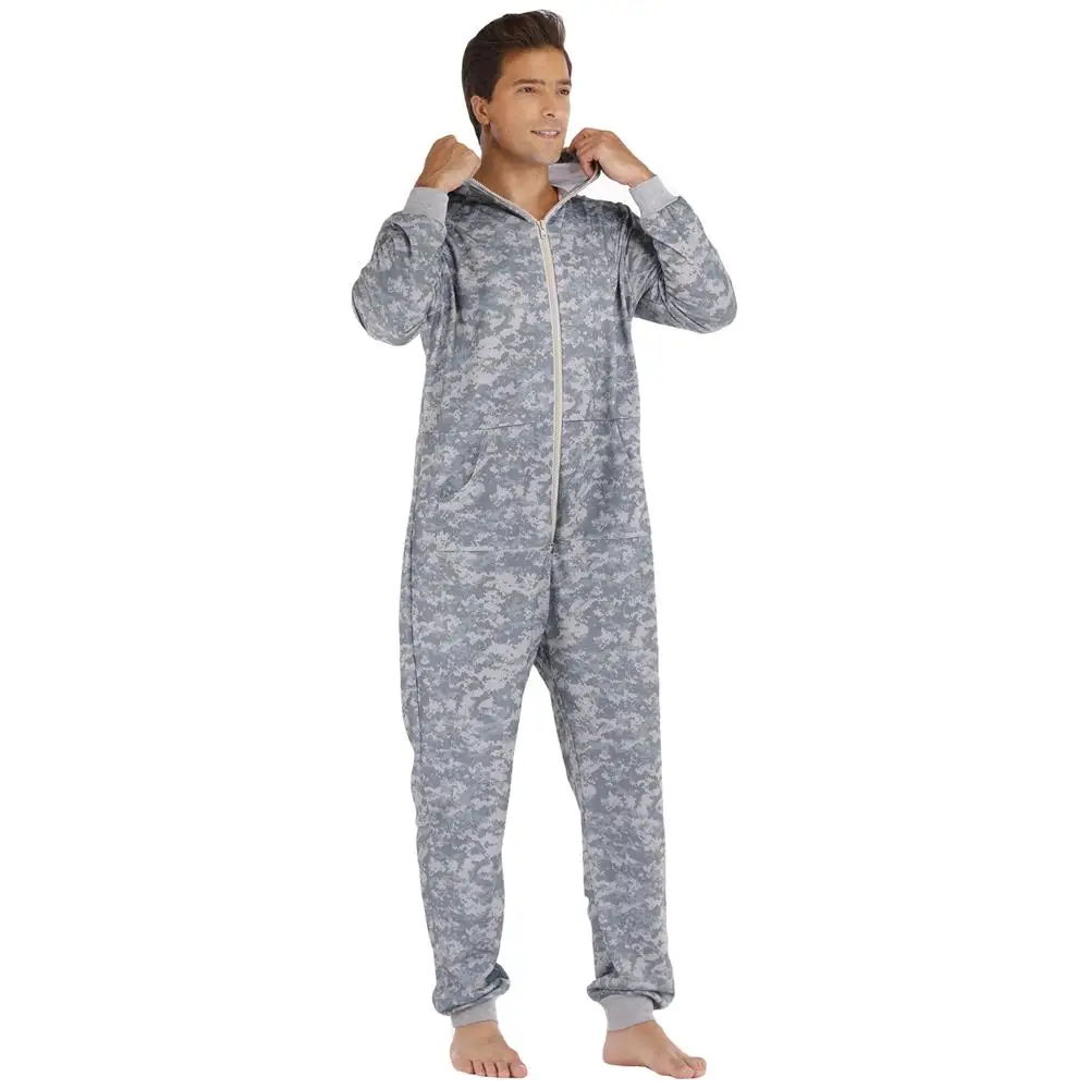 Camouflage Gray Jumpsuits Men Sweatshirt Hooded Onesies Autumn Winter Long Sleeve Pyjama Male Tracksuit Rompers Cool Suit
