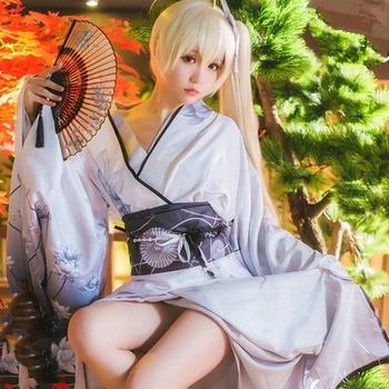 

Anime In solitude where we are least alone Kasugano Sora White Kmono Women Cosplay Wig Costume Geta DressBowknotBeltSocks Fan