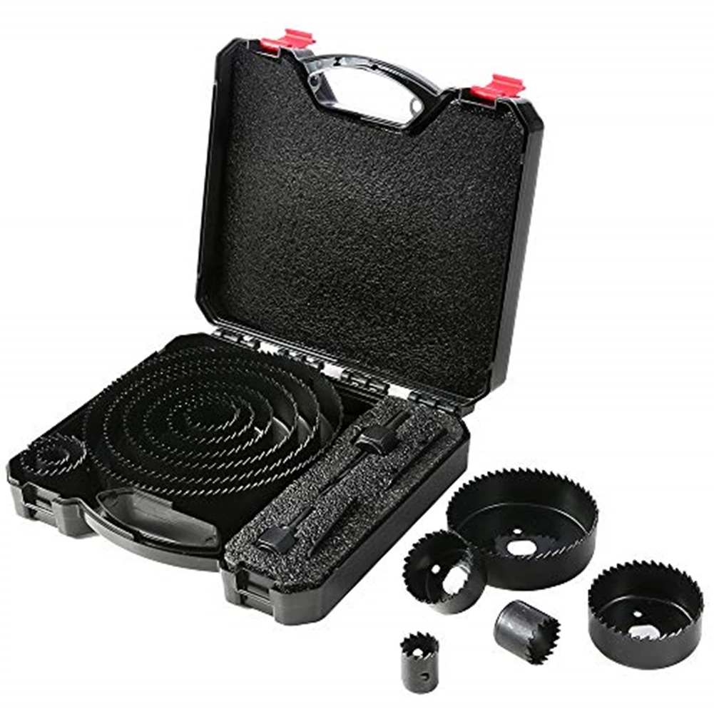 17pcs Spindle Carbon Steel Mandrels PVC Board Anti Rust Perforation Installation Plate Soft Wood Professional Hole Saw Set