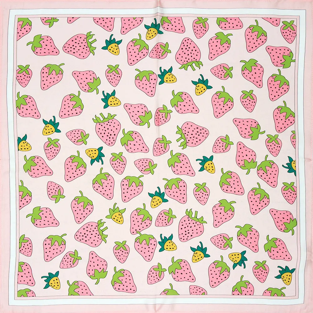 53cm 100% Pure Silk Bandana Women Handkerchief Strawberry Female Hair Scarf Kids Gift Natural Silk Square Headband Bulk Present 2
