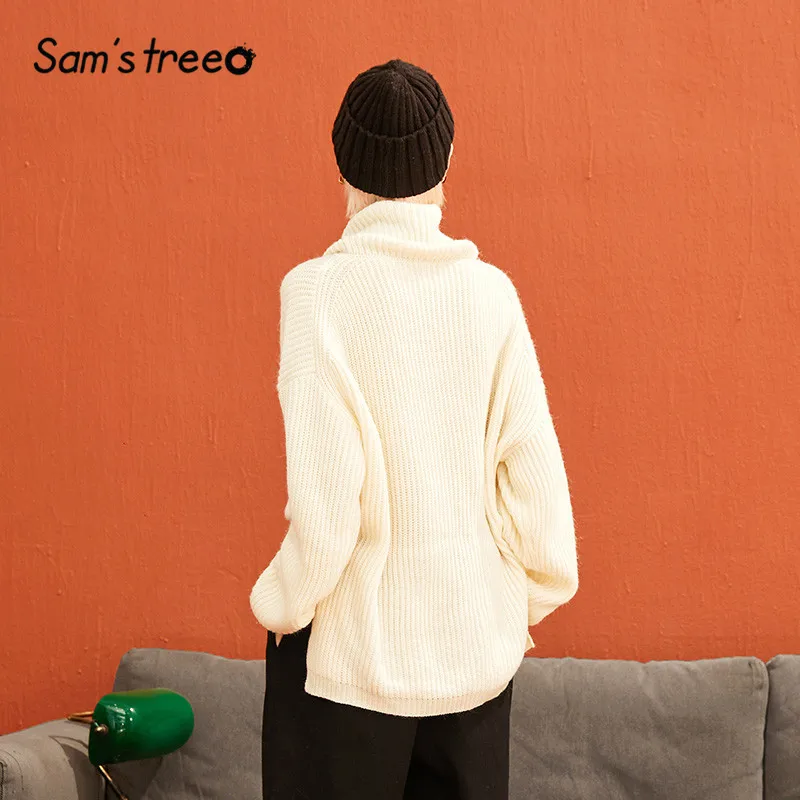 SAM'S TREE Pink Solid Minimalist Style Pullover Sweater Women Winter Drop Shoulder Sleeve Knitted Office Ladies Sweaters