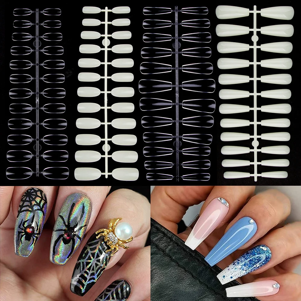 120Pcs Coffin Nail Tips Full Cover Fake Nails Gel Capsules Artificial Clear Press On Display Practice Traceless Long | Красота и