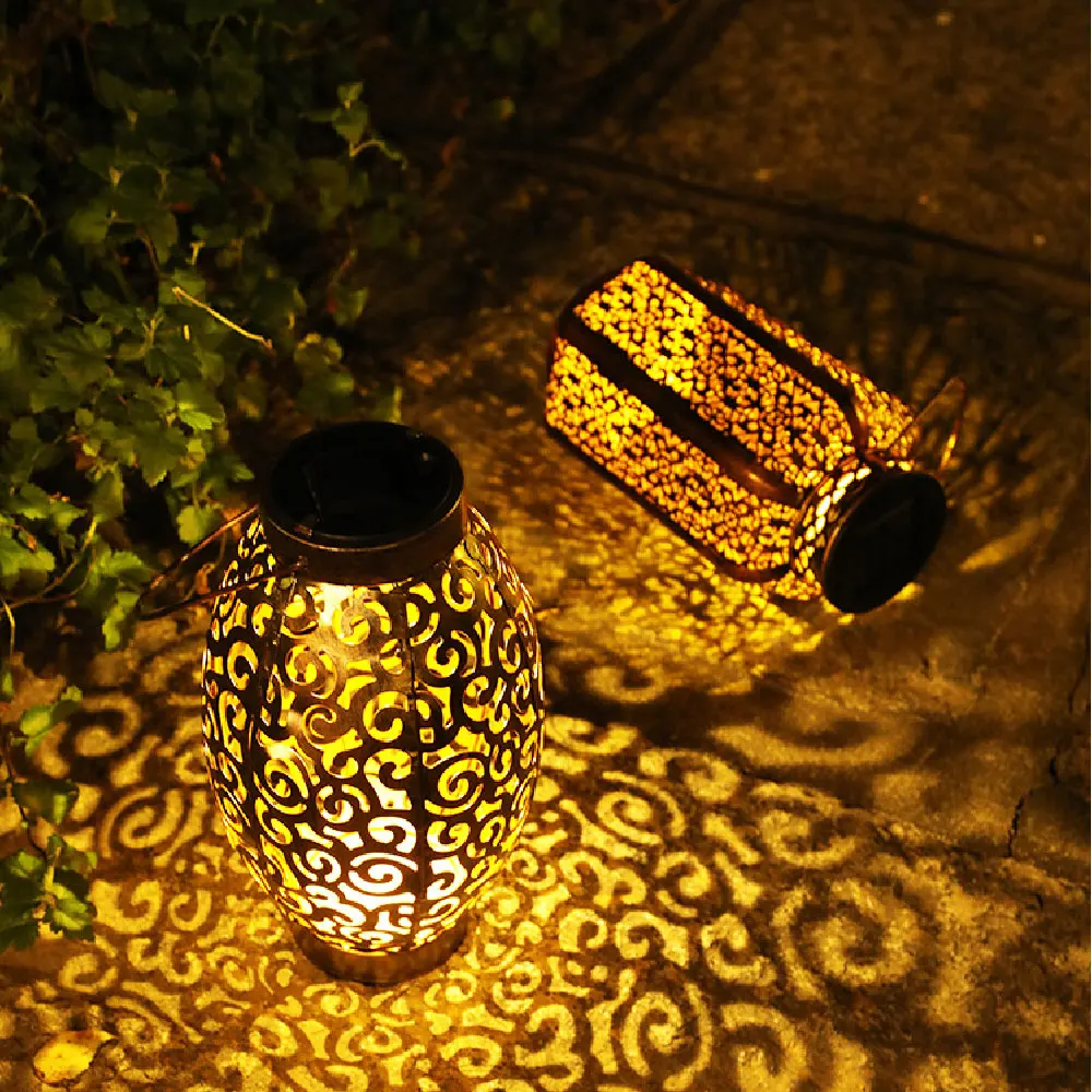 Zoyaloo LED Retro Garden Solar Lamp Metal Hollow Shadow Projection Hanging Lantern Outdoor Lighting Waterproof Landscape Light solar outside lights