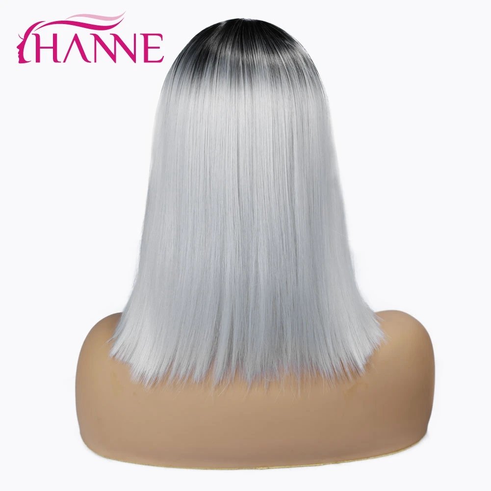 HANNE короткие прямые синтетические парики Омбре серый/Блонд/розовый/коричневый парики Высокая температура тканевые крылья для женщин