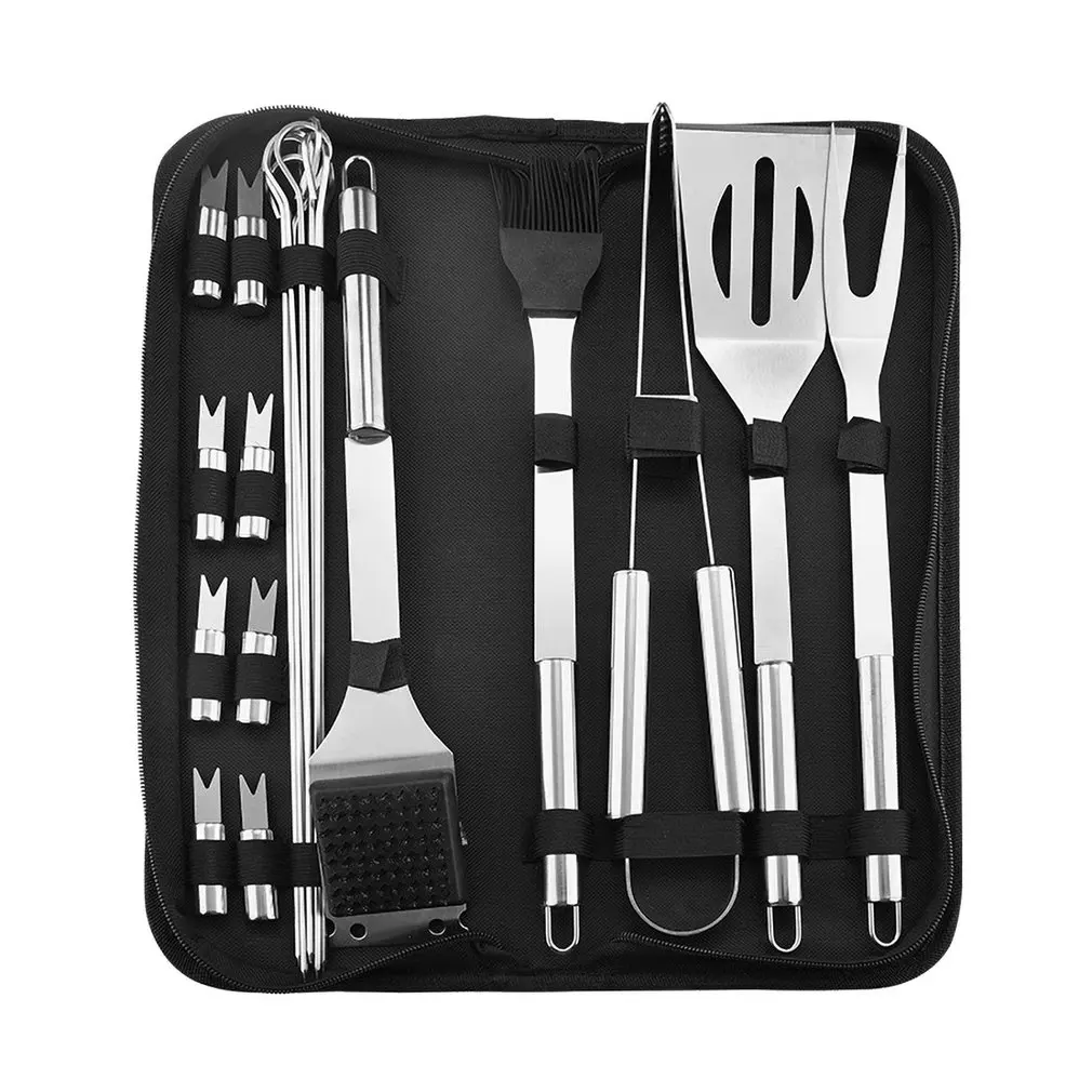 20 PCS SET Набор инструментов из нержавеющей стали для барбекю, гриля, принадлежности для барбекю, набор для гриля, принадлежности для барбекю, инструменты для гриля, кухонные инструменты - Цвет: 20 PCS SET