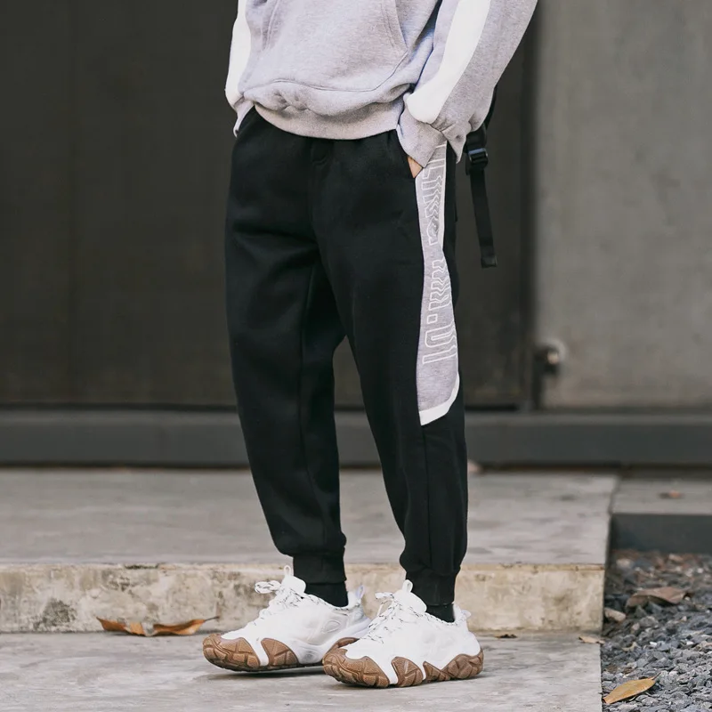 

City Where the Product Winter New Style Two-color Side Printed Contrast Color plus Velvet Casual Athletic Pants Lace-up Ankle Ba