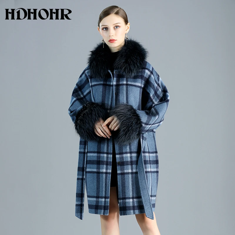 HDHOHR горячая Распродажа кашемировое пальто женская зимняя куртка из натурального меха лисы роскошное женское меховое пальто из натуральной лисы