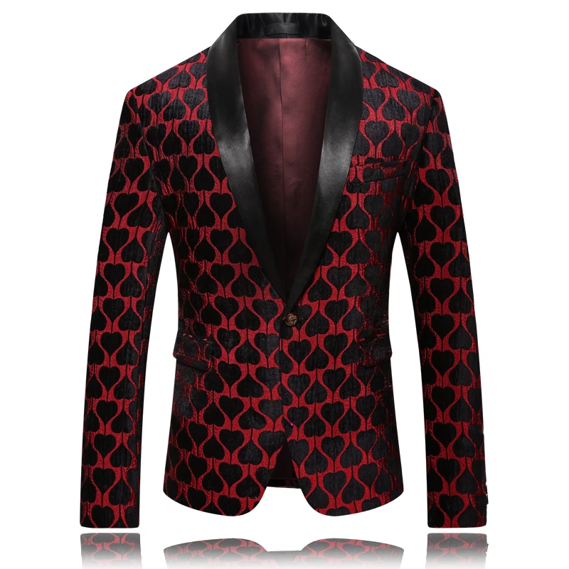 

Quality Men New Pattern Blazer Jacket One Buttons Long Sleeve Spring Blazer Men Casual Costume Homme Slim Fit Suit Men Red Black
