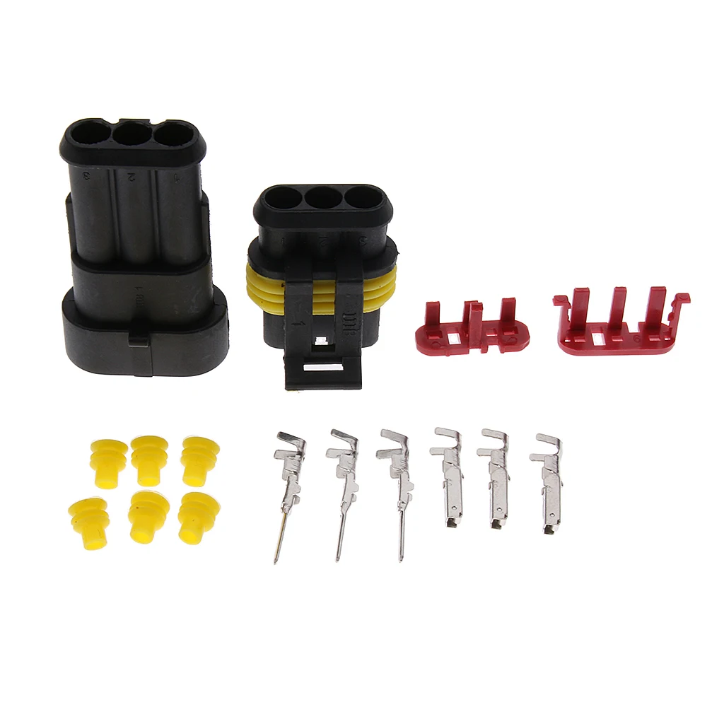 1 Set Waterproof 3Pins 3Way Sealed Electrical Wire Connector Plug Kits