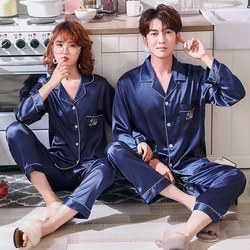 Couple Pajamas 2Pcs Set Long Sleeve Pijama Male Casual Satin Nightie Women Pyjamas Spring Autumn Trousers Sleepwear