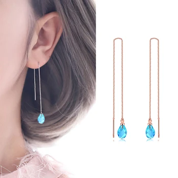 Double Fair Chain Long Dangle Drop Earrings For Women Girls Female Crystal Tassel Ear Jewelry Making HotSale DFKC158M