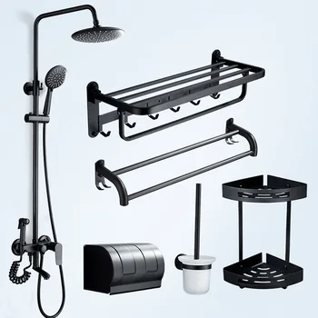 

Rain Shower Suit Three Archives Adjust Nozzle Full Copper Subject Toilet Shower Room Black Shower Shower Suit