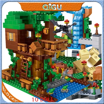 

1208PCS Building Blocks Mountain Cave Light My Worlds Village Warhorse City Tree House with Elevator Bricks Toys