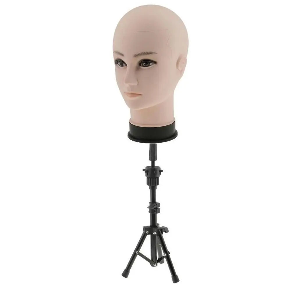 Plastic Mannequin Model Head Wig Making Hat Caps Display Head with Professional Black Adjustable Tripod Stand 22`` Set