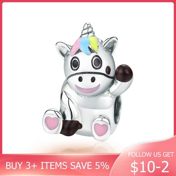 

CodeDog 2019 NEW 925 Sterling Silver Cute Licorne Colorful Enamel Beads fit Charms Bracelets Bangles DIY Jewelry CMC041