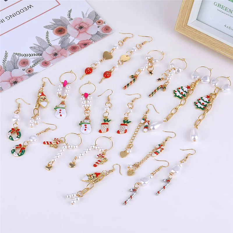 Новые рождественские серьги с изображением Санта-снеговика оленя сердца для