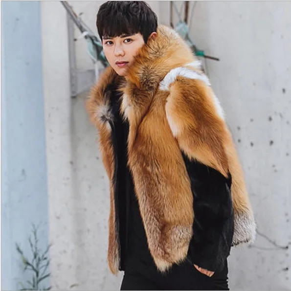 mens faux fur coat with hood