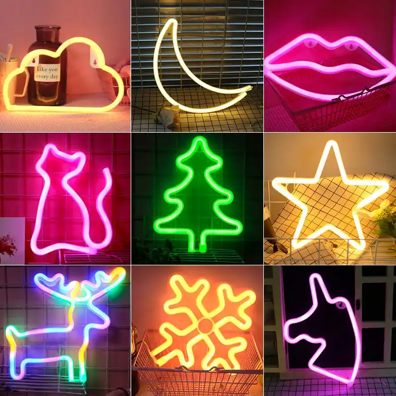 renkli led neon isik burcu duvar dekor lambasi xmas dogum gunu dugun parti cocuk odasi oturma odasi duvar asili dekorlar aydinlatma neon bulbs tubes aliexpress