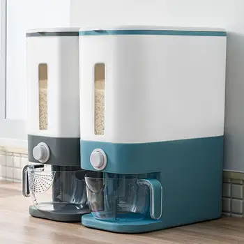 

Automatic Plastic Cereal Dispenser Storage Box Measuring Cup Kitchen Food Tank Rice Container Organizer Grain Storage Cans