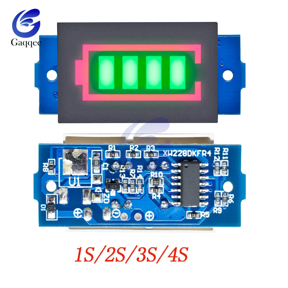 Индикатор емкости литий ионных аккумуляторов 1S/2S/3S/4S зеленый дисплей тестер