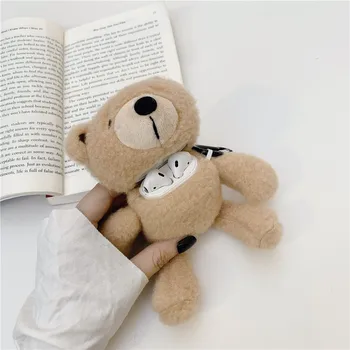 

Plush Brown Teddy Bear Bluetooth Headphone Bag Air Pods Cover Winter Knit Cute Case Cover for Apple Airpods 1/2 Earphone Cases