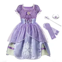 INLOVILL/летние платья принцессы Софии для девочек; детский маскарадный костюм Софии с пышными рукавами и блестками; Детские Вечерние платья на Хэллоуин и выпускной вечер